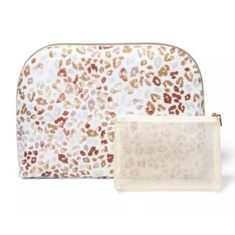 Sonia Kashuk Large Dome Case, Makeup Bag, Rose Gold Leopard, 2 Pieces -NWT